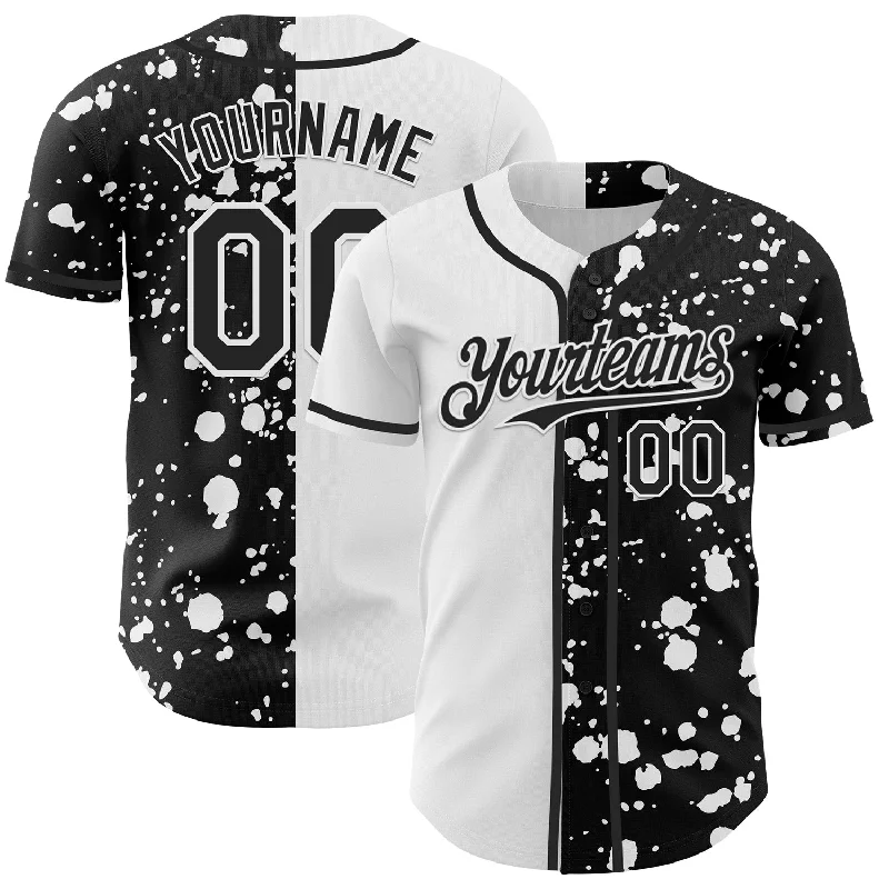 Baseball Jersey With Fade-Resistant Print-Custom Black White 3D Pattern Design Rave Splash Authentic Baseball Jersey