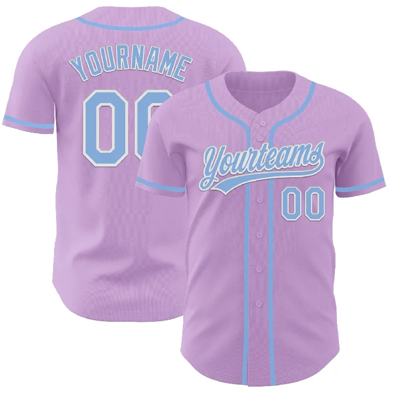 Baseball Jersey With Ribbed Collar-Custom Light Purple Light Blue-White Authentic Baseball Jersey