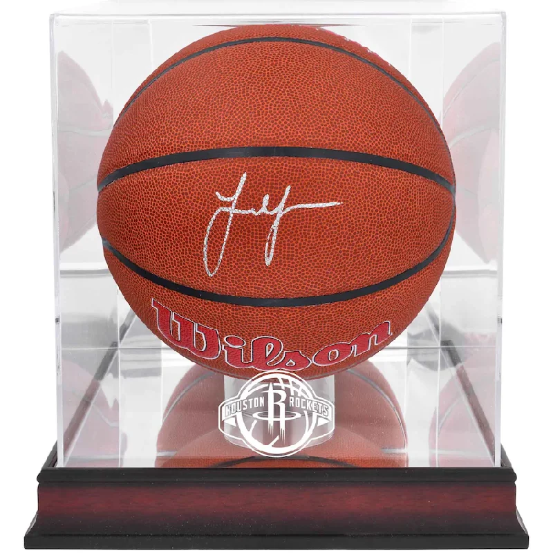 Basketball Vertical Jump-Jalen Green Signed Houston Rockets  Wilson Team Logo Basketball with Mahogany Team Logo Display Case (Fanatics)