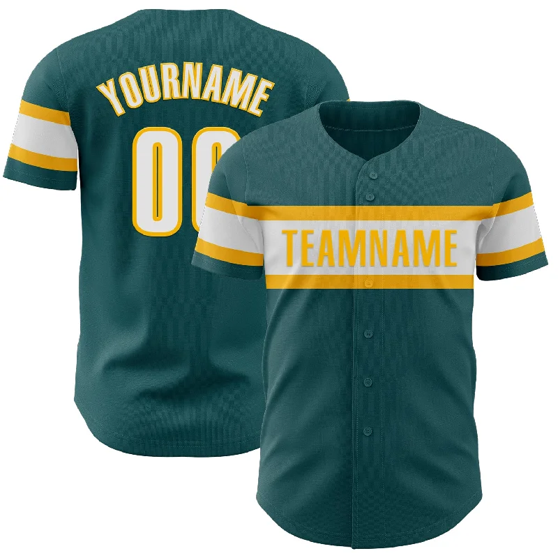 Baseball Jersey With Quick-Dry Material-Custom Midnight Green White-Gold Authentic Baseball Jersey