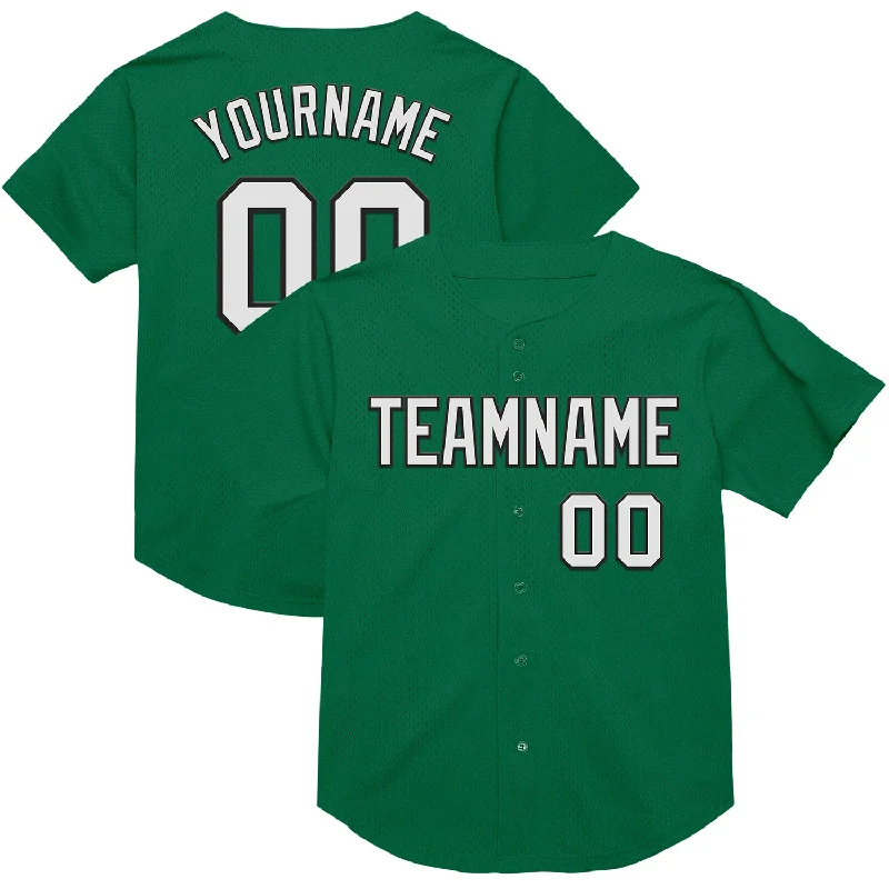 Baseball Jersey With Minimal Branding-Custom Kelly Green White-Black Mesh Authentic Throwback Baseball Jersey