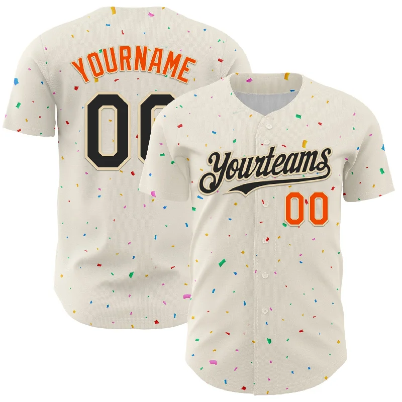 Baseball Jersey With Anime Graphics-Custom Cream Black-Orange 3D Pattern Design Confetti Authentic Baseball Jersey