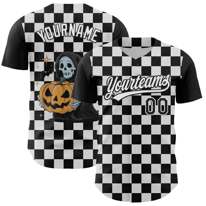 Baseball Jersey With Modern Patterns-Custom Black White 3D Halloween Authentic Baseball Jersey