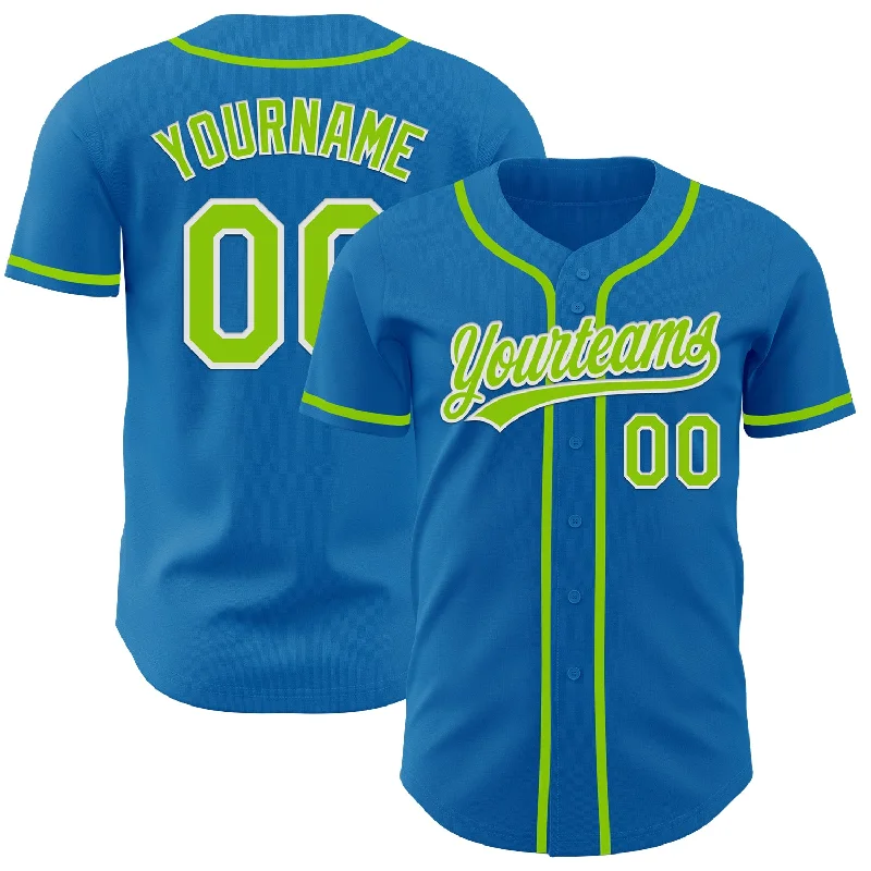 Baseball Jersey With Full Button Front-Custom Blue Neon Green-White Authentic Baseball Jersey