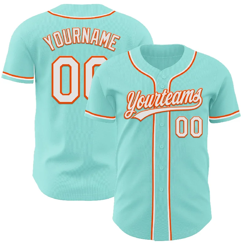 Baseball Jersey With Embroidery-Custom Ice Blue White-Orange Authentic Baseball Jersey