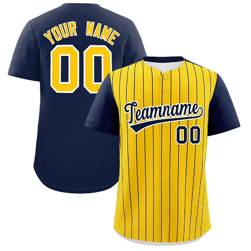 Baseball Jersey With High-Tech Material-Custom Gold Navy Pinstripe Personalized Two-Tone Authentic Baseball Jersey