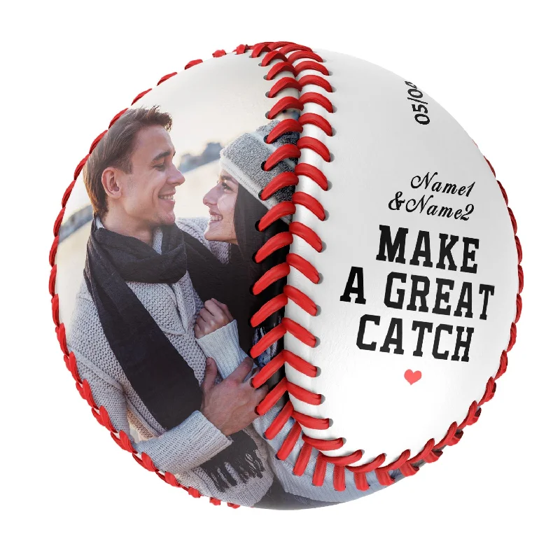 Baseball Strength Training-Make A Great Catch With Love Personalized Anniversary Name Date Photo White Baseballs