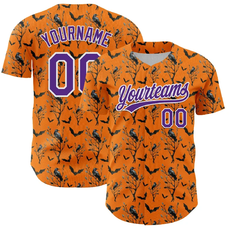 Baseball Jersey For Umpires-Custom Bay Orange Purple-White 3D Pattern Halloween Authentic Baseball Jersey