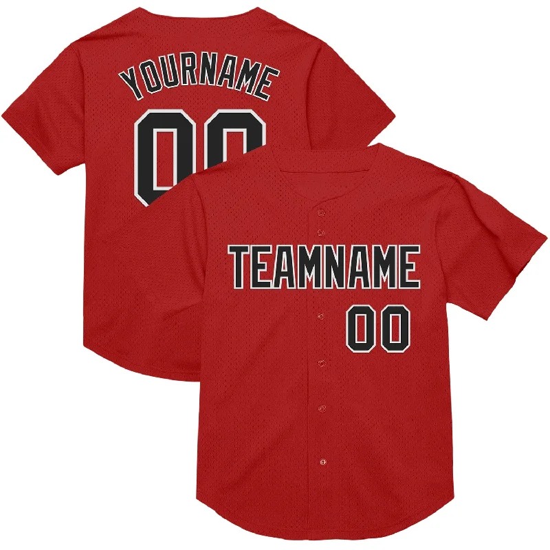 Baseball Jersey With Camo Print-Custom Red Black-White Mesh Authentic Throwback Baseball Jersey