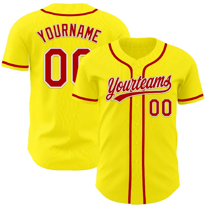 Baseball Jersey With Zipper-Custom Light Yellow Red-White Authentic Baseball Jersey