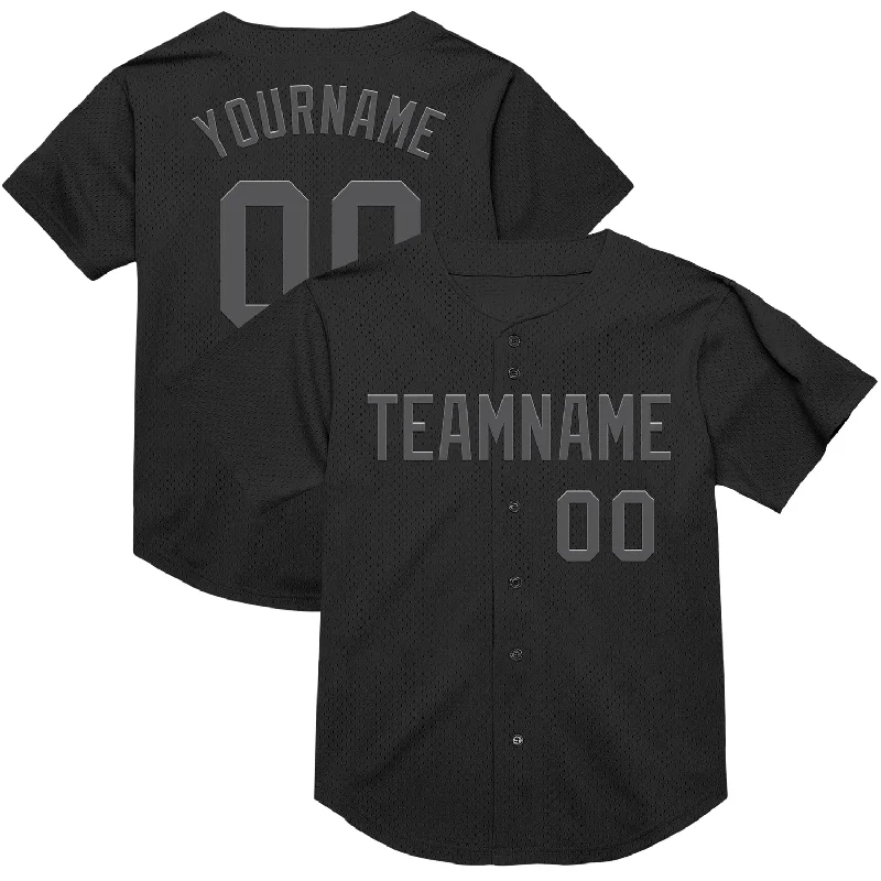 Baseball Jersey With Tear-Resistant Fabric-Custom Black Steel Gray Mesh Authentic Throwback Baseball Jersey