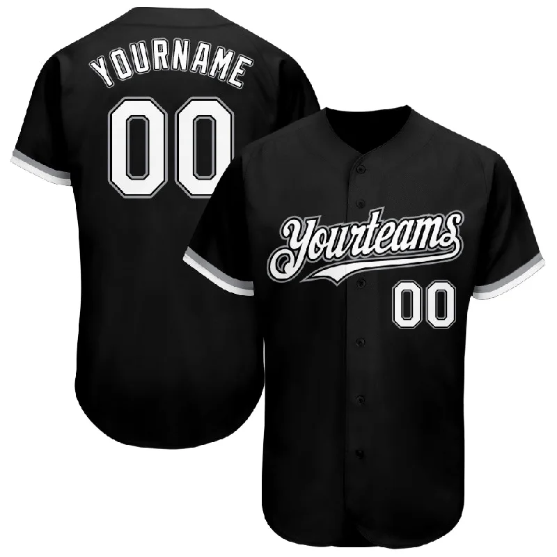 Baseball Jersey With Stripes-Custom Black White-Gray Authentic Baseball Jersey