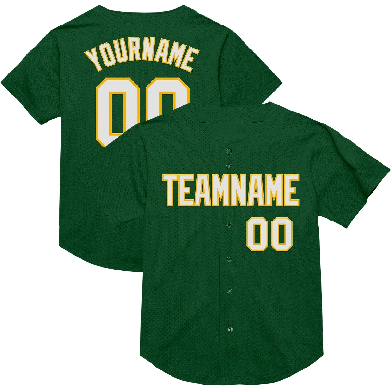 Baseball Jersey With Gradient Design-Custom Green White-Gold Mesh Authentic Throwback Baseball Jersey