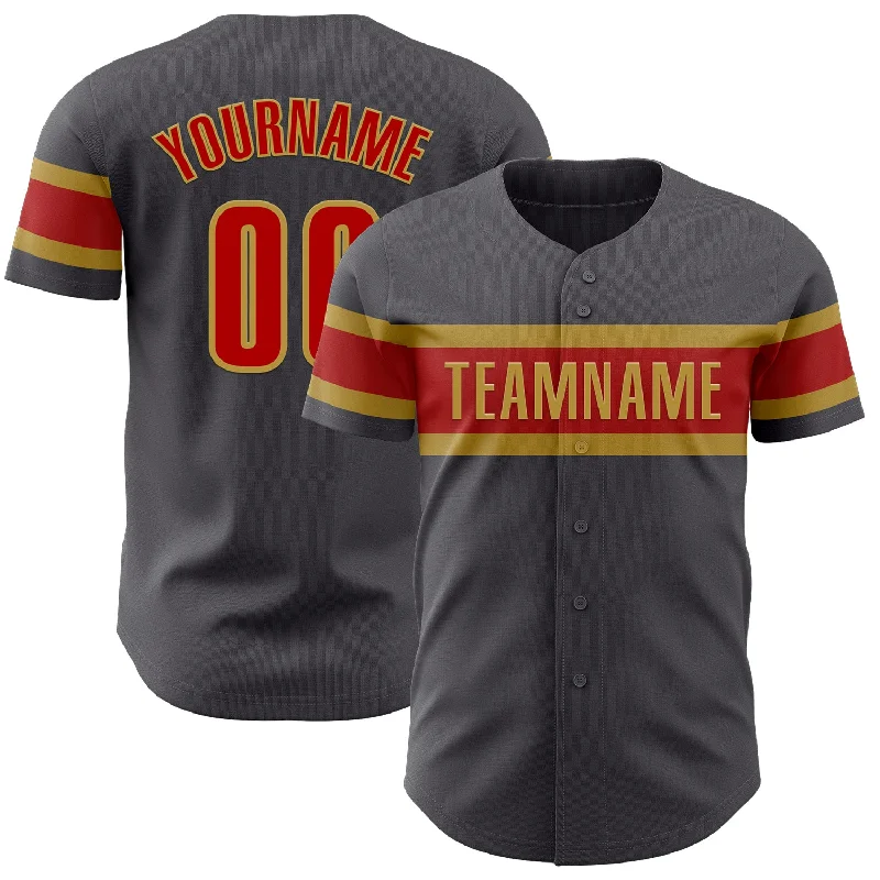 Baseball Jersey With Street Fashion Influence-Custom Steel Gray Red-Old Gold Authentic Baseball Jersey