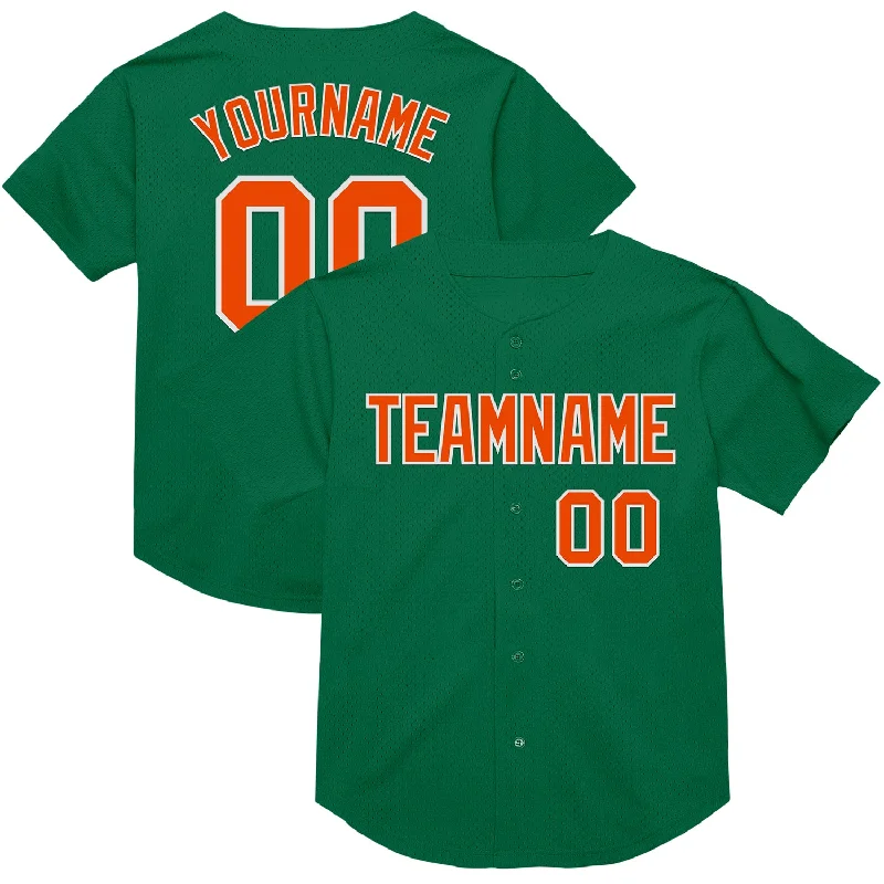 Baseball Jersey With Side Slits-Custom Kelly Green Orange-White Mesh Authentic Throwback Baseball Jersey