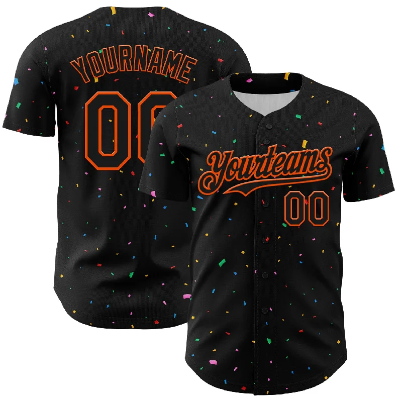 Baseball Jersey With Soft Touch Fabric-Custom Black Orange 3D Pattern Design Confetti Authentic Baseball Jersey