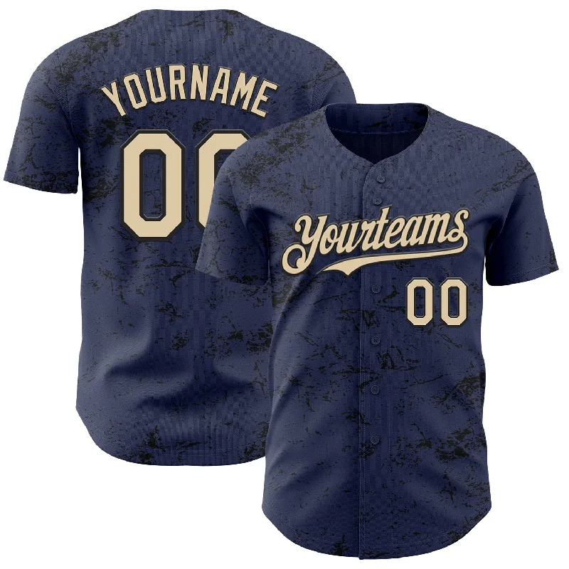 Baseball Jersey With Retro Team Logos-Custom Navy City Cream-Black 3D Pattern Design Abstract Splatter Texture Authentic Baseball Jersey