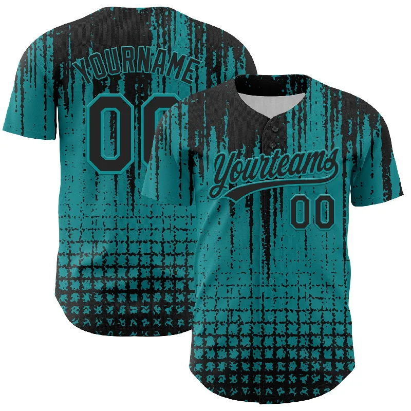 Baseball Jersey With Ultra-Breathable Mesh-Custom Teal Black 3D Pattern Design Abstract Shape Authentic Baseball Jersey