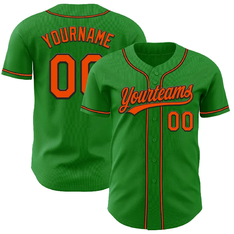 Baseball Jersey With Snap Button Closure-Custom Grass Green Orange-Black Authentic Baseball Jersey