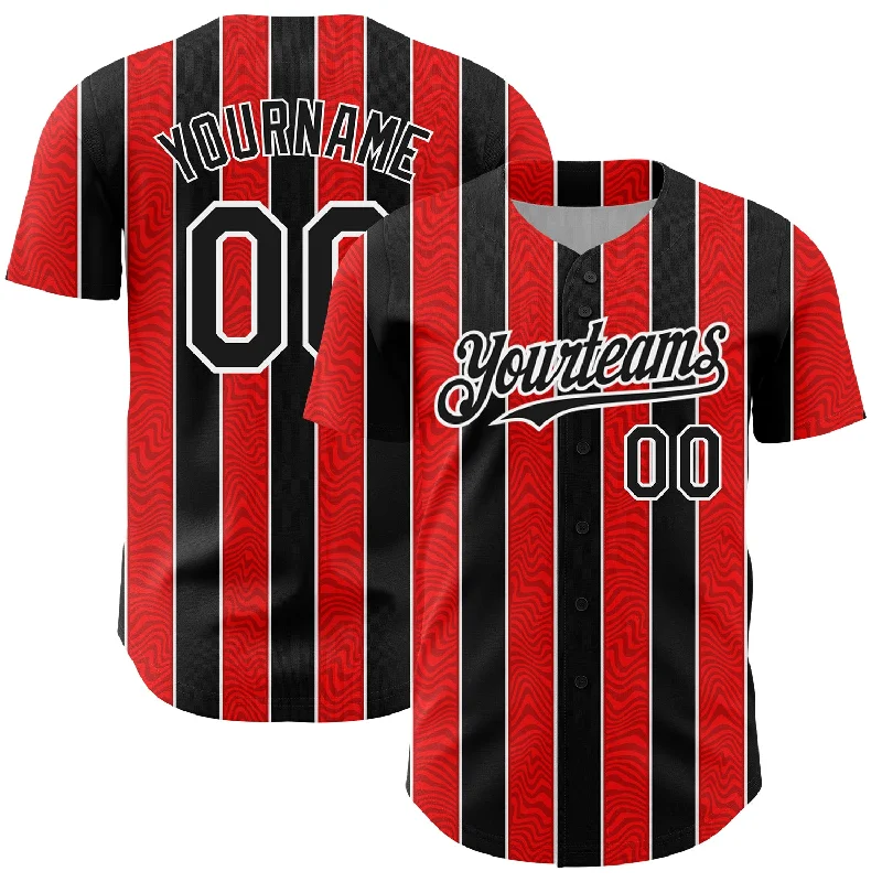 Baseball Jersey With Water Resistance-Custom Red Black-White 3D Pattern Design Stripe Authentic Baseball Jersey