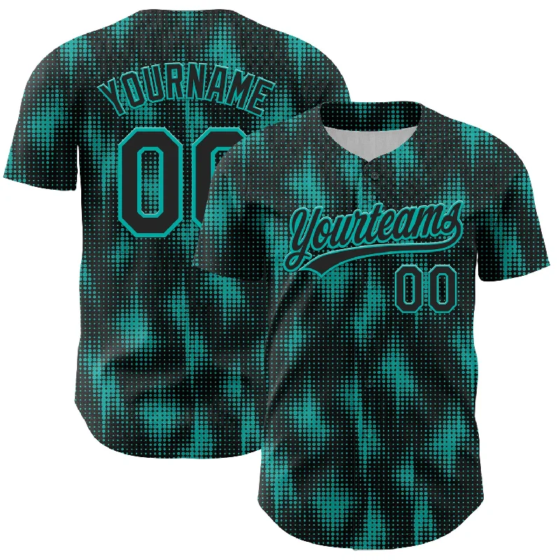 Baseball Jersey With Neon Accents-Custom Black Aqua 3D Pattern Design Halftone Dots Authentic Baseball Jersey