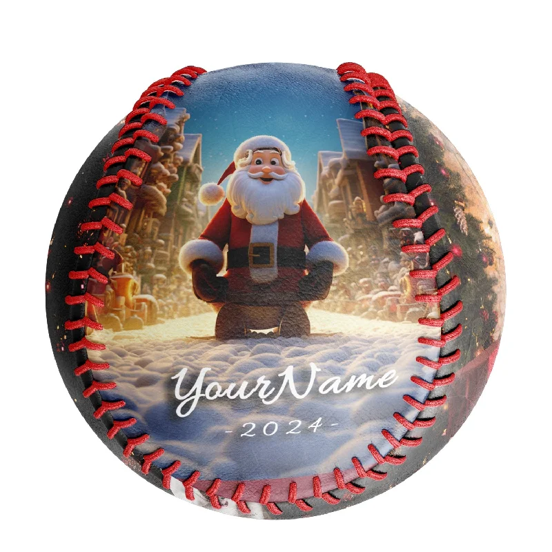 Baseball Fastball-Personalized Merry Christmas Santa Claus Snow Photo Baseballs