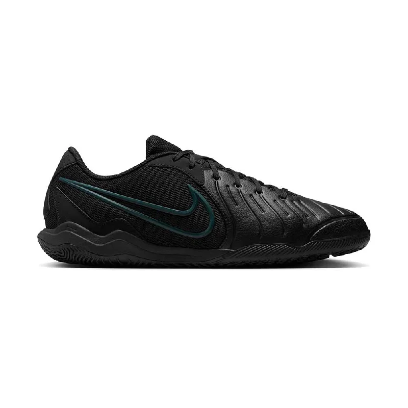 Football Shoes With Ultra-Breathable Material-Nike Tiempo Legend 10 Academy Indoor/Court Low-Top Soccer Shoes - Black/Black/Deep Jungle - Regular (D)