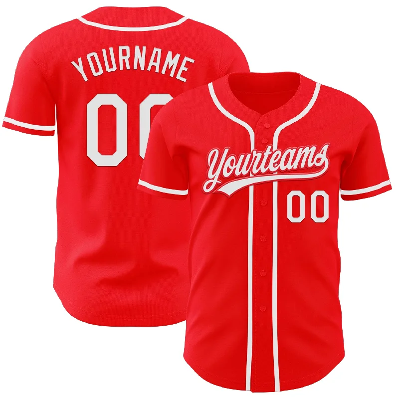 Baseball Jersey With Varsity Style-Custom Fire Red White Authentic Baseball Jersey