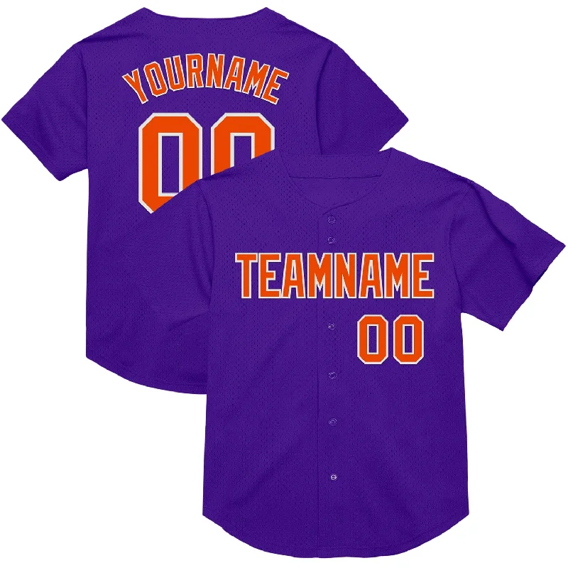 Baseball Jersey With Player Name-Custom Purple Orange-White Mesh Authentic Throwback Baseball Jersey