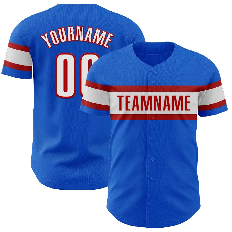 Baseball Jersey With Modern Patterns-Custom Thunder Blue White-Red Authentic Baseball Jersey