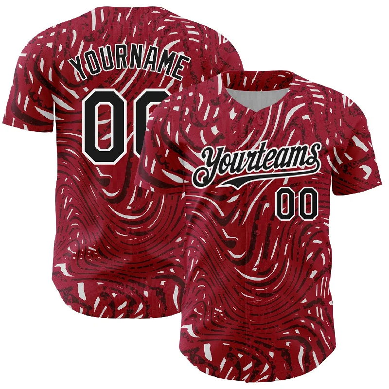 Baseball Jersey For Cold Weather-Custom Crimson Black-White 3D Pattern Design Abstract Fluid Authentic Baseball Jersey