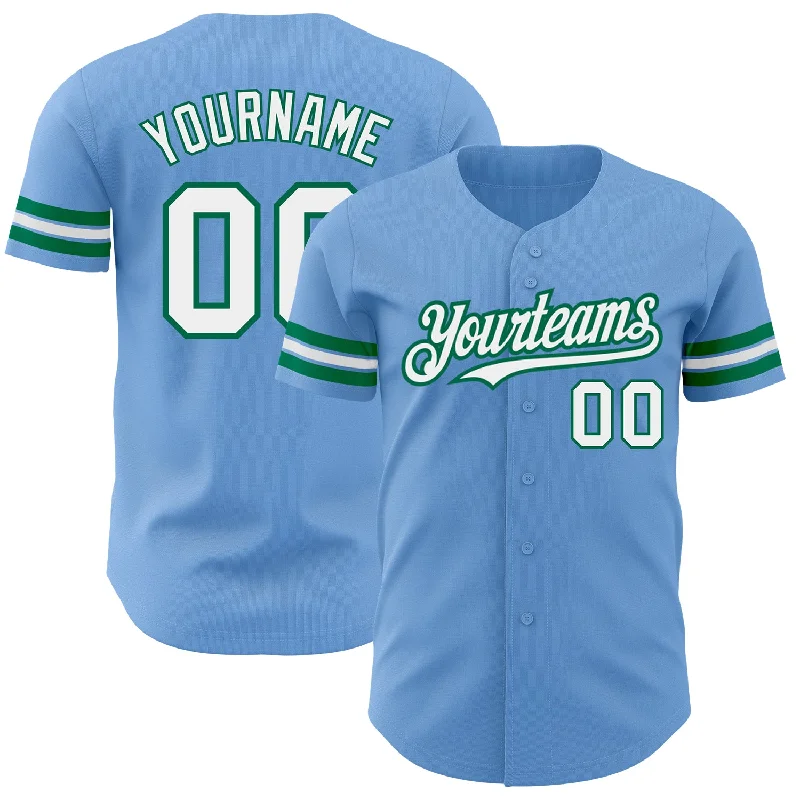 Baseball Jersey With Loose Fit-Custom Light Blue White-Kelly Green Authentic Baseball Jersey