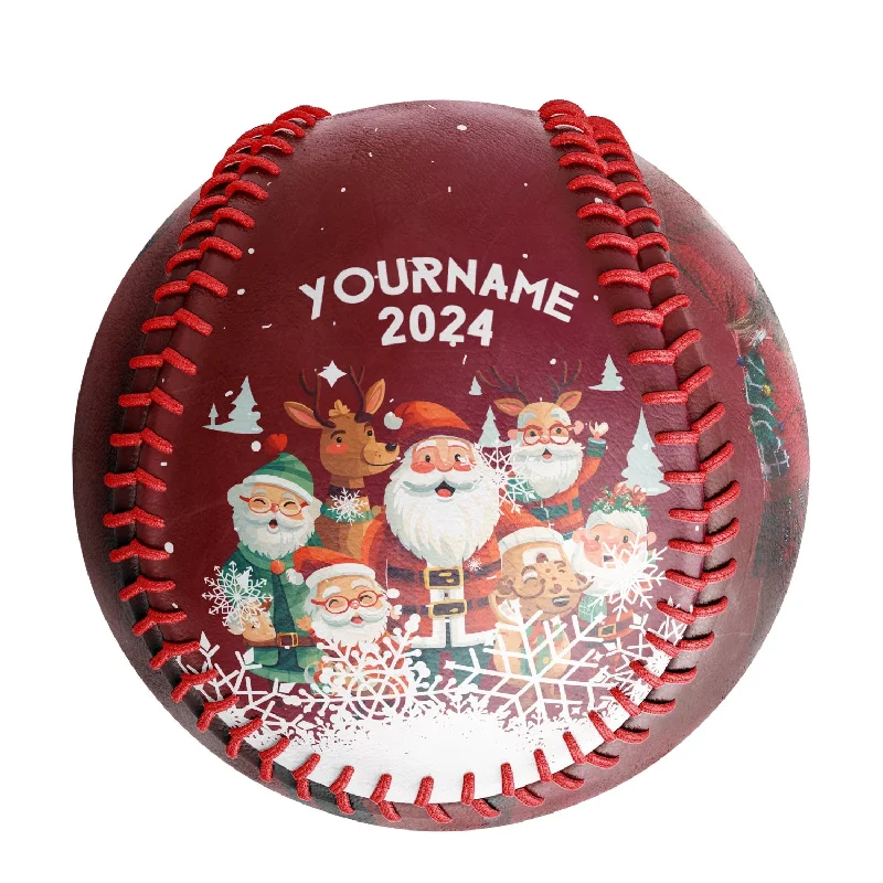 Baseball Second Baseman-Personalized Christmas Santa Claus Elk Snowflakes Photo Baseballs