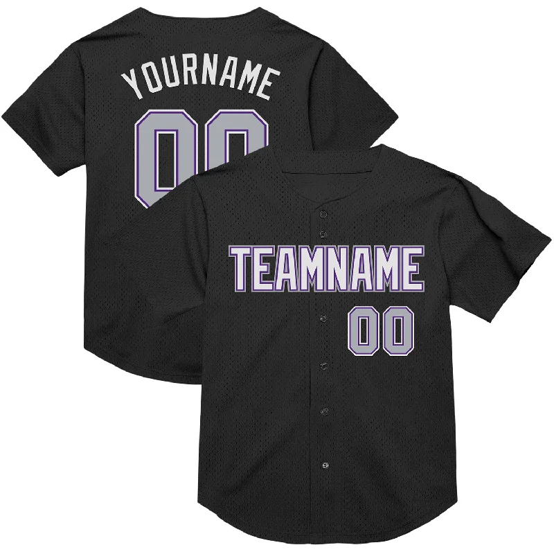 Baseball Jersey With Anime Graphics-Custom Black Gray-Purple Mesh Authentic Throwback Baseball Jersey