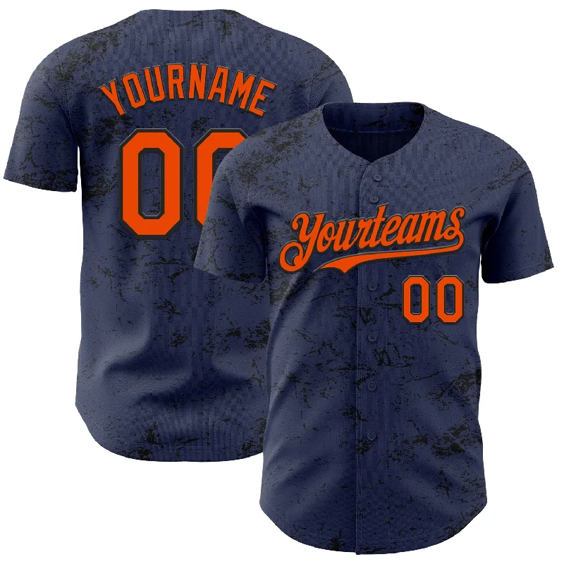 Baseball Jersey With City Edition-Custom Navy Orange-Black 3D Pattern Design Abstract Splatter Texture Authentic Baseball Jersey