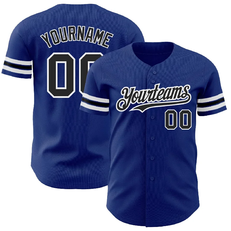 Baseball Jersey With Quarter-Zip-Custom Royal Black-White Authentic Baseball Jersey