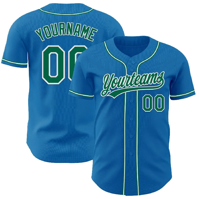 Baseball Jersey With Custom Artwork-Custom Blue Kelly Green-White Authentic Baseball Jersey