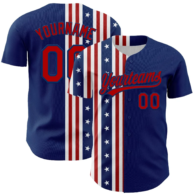 Baseball Jersey With Embroidery-Custom US Navy Blue Red 3D American Flag And Star Authentic Baseball Jersey