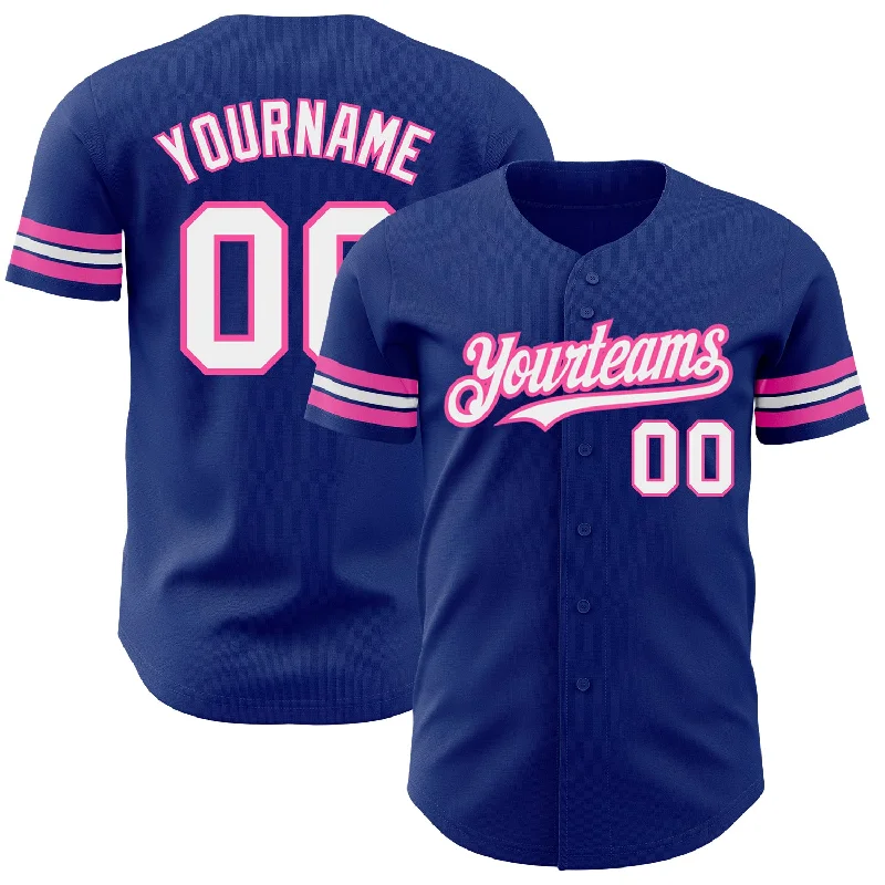 Baseball Jersey With V-Neck Design-Custom Royal White-Pink Authentic Baseball Jersey