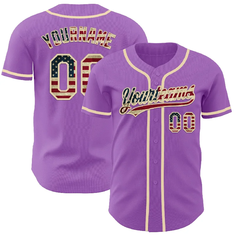 Baseball Jersey With Eco-Friendly Material-Custom Medium Purple Vintage USA Flag-Cream Authentic Baseball Jersey