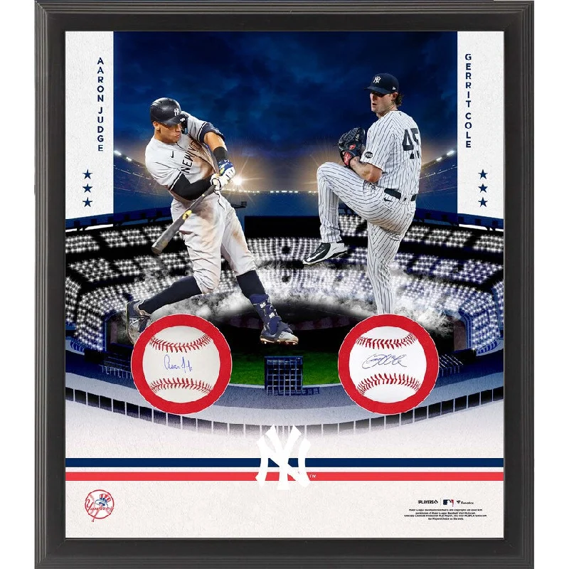 Baseball Fielding Tips-Aaron Judge & Gerrit Cole Signed New York Yankees Multi-Signed Framed Two Baseball Shadowbox Collage (Fanatics)