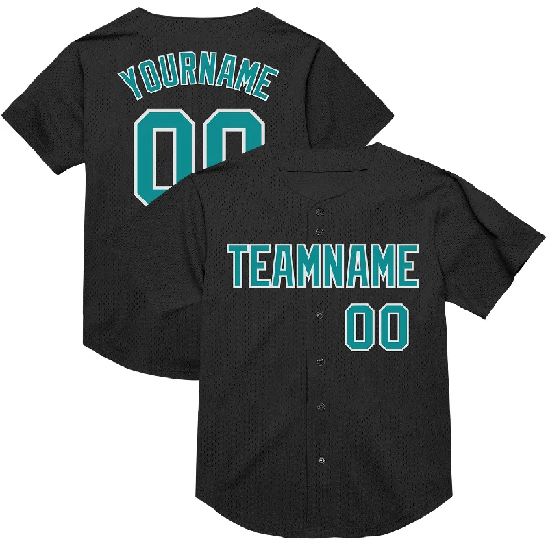 Baseball Jersey With Custom Name-Custom Black Teal-White Mesh Authentic Throwback Baseball Jersey