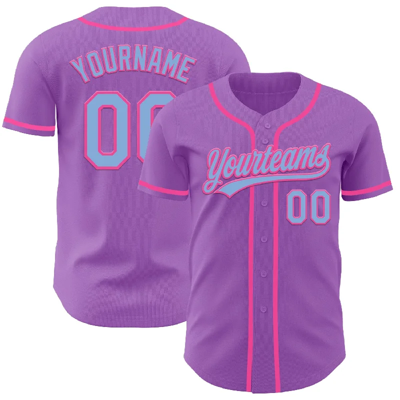 Baseball Jersey For Club Leagues-Custom Medium Purple Light Blue-Pink Authentic Baseball Jersey