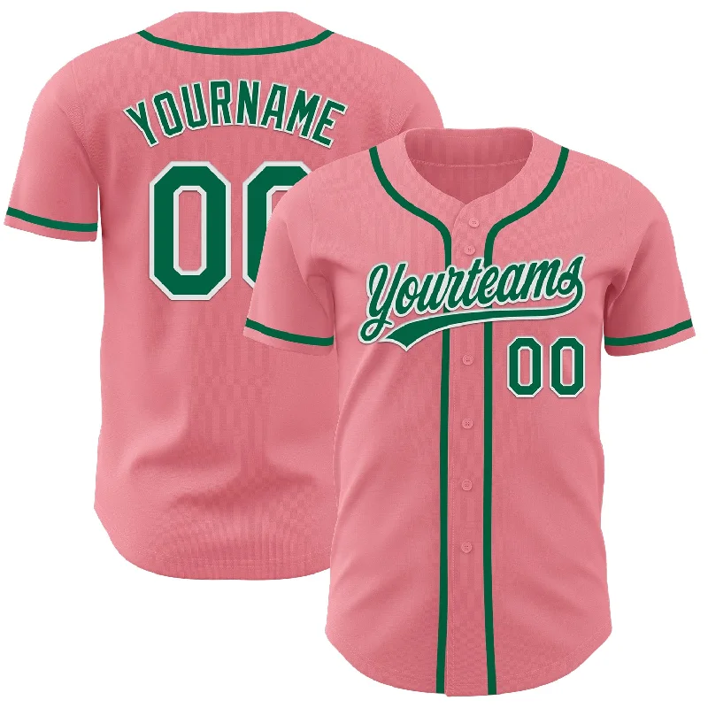 Baseball Jersey With Sun Protection-Custom Medium Pink Kelly Green-White Authentic Baseball Jersey