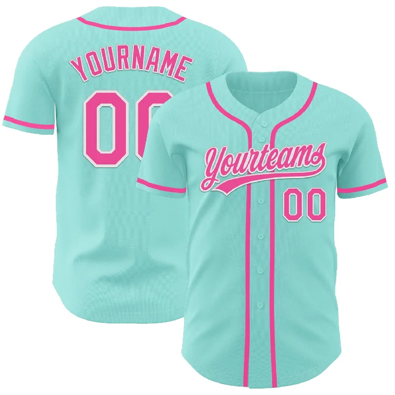 Baseball Jersey With Breathable Material-Custom Ice Blue Pink-White Authentic Baseball Jersey