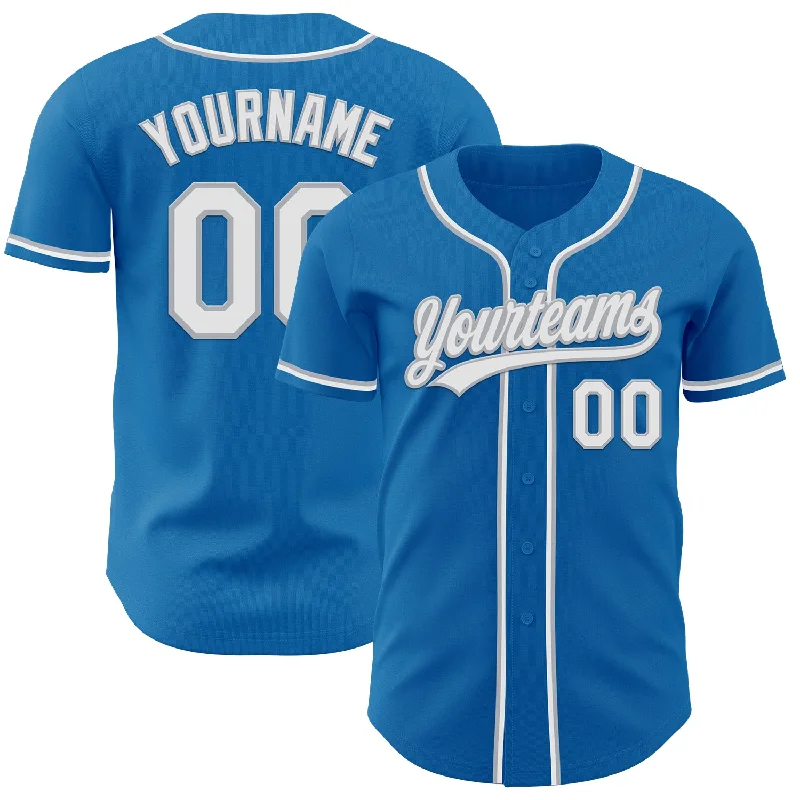 Baseball Jersey With Classic Baseball Script-Custom Blue White-Gray Authentic Baseball Jersey