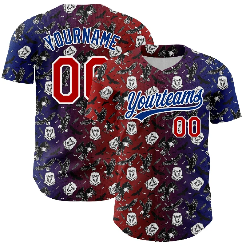 Baseball Jersey With Modern Look-Custom Red Royal-White 3D Pattern Design American Eagle Authentic Baseball Jersey