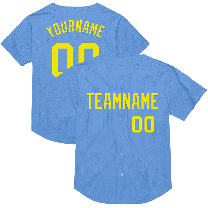 Baseball Jersey With High-Tech Material-Custom Light Blue Light Yellow Mesh Authentic Throwback Baseball Jersey