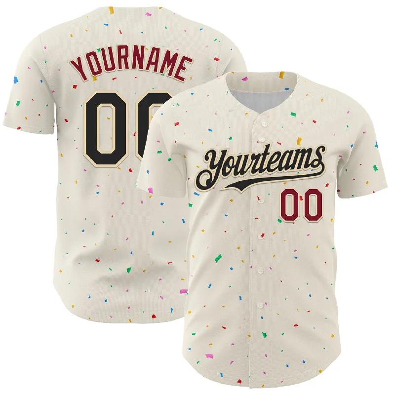 Baseball Jersey With Comic Book Theme-Custom Cream Black-Crimson 3D Pattern Design Confetti Authentic Baseball Jersey