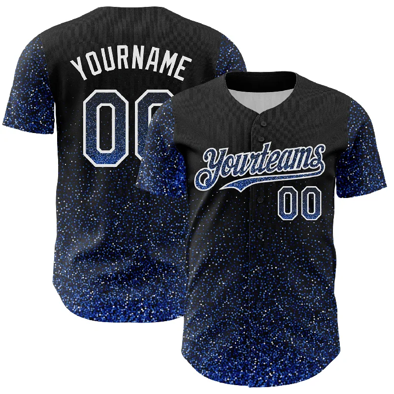 Baseball Jersey With Floral Print-Custom Black Thunder Blue-White 3D Pattern Design Abstract Colorful Glittering Dot Authentic Baseball Jersey